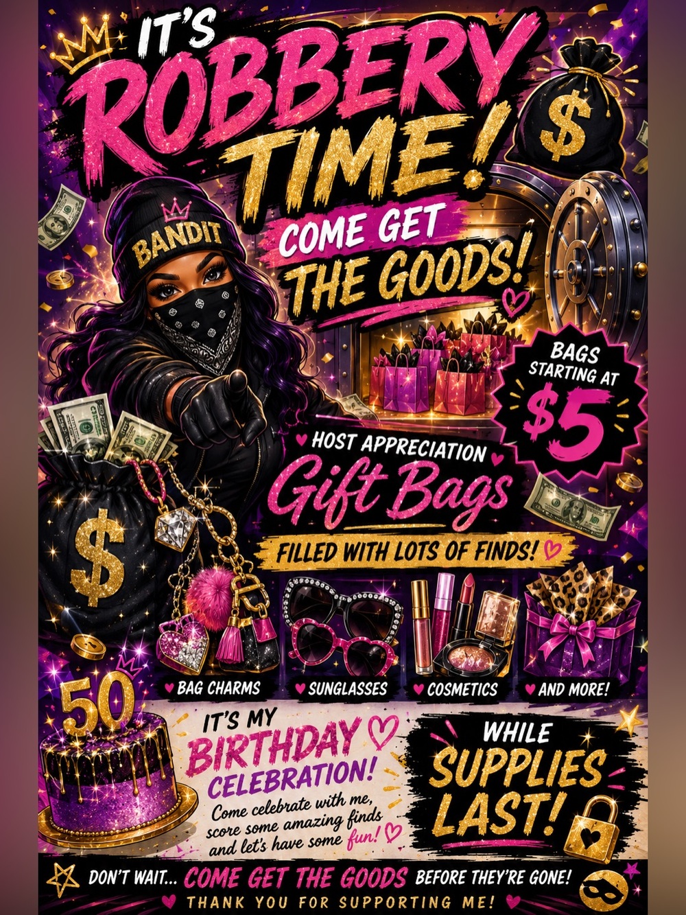 Robbery Time Host Appreciation Gift Bags - birthday shenanigan $5 gift 🎁 bags